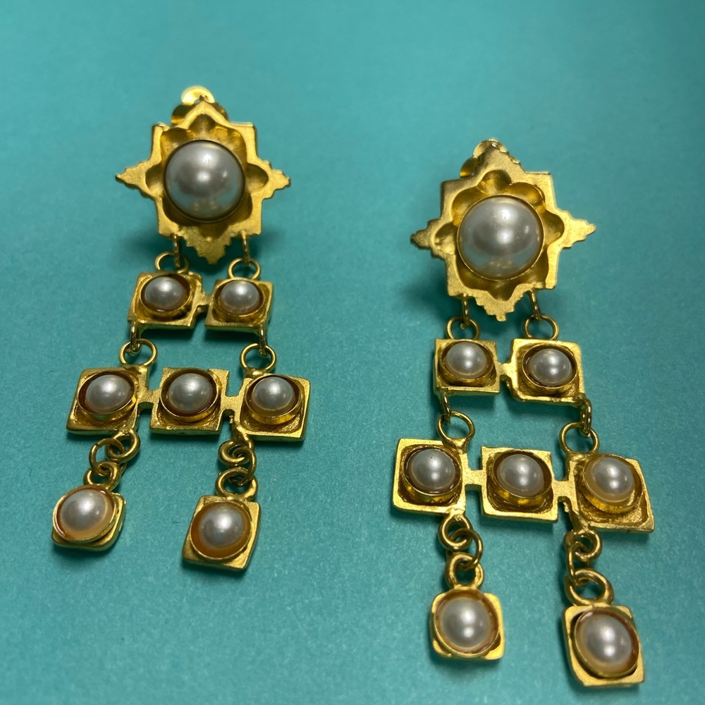 Gold and Silver Pearl Drop Earrings